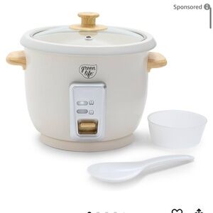 New! Green Life Ceramic Rice Cooker with Wooden Accents